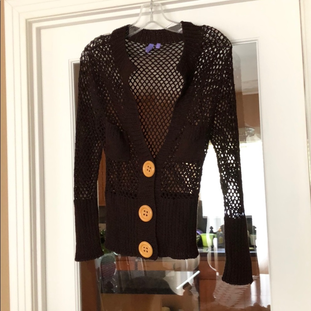 Emma & Sam Open-Knit Brown Cardigan with Large Buttons